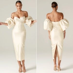 TIFFANY DUPIONI PUFF SLEEVE MAXI DRESS (BEIGE)